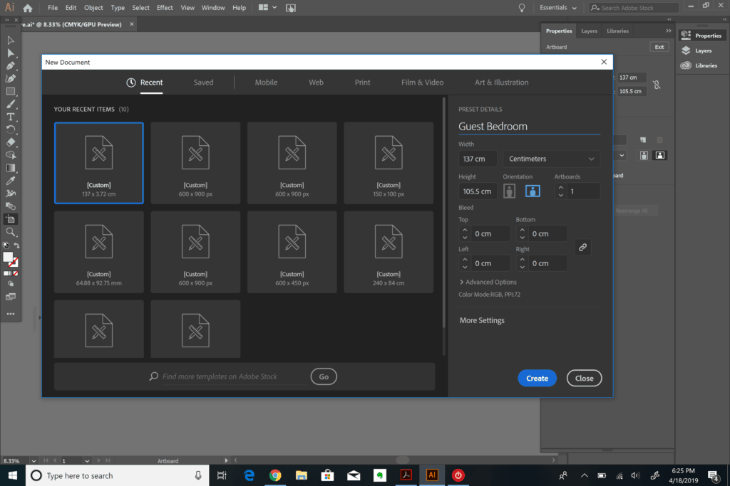 adobe illustrator new document