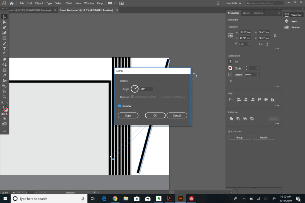 rotating objects in Adobe Illustrator