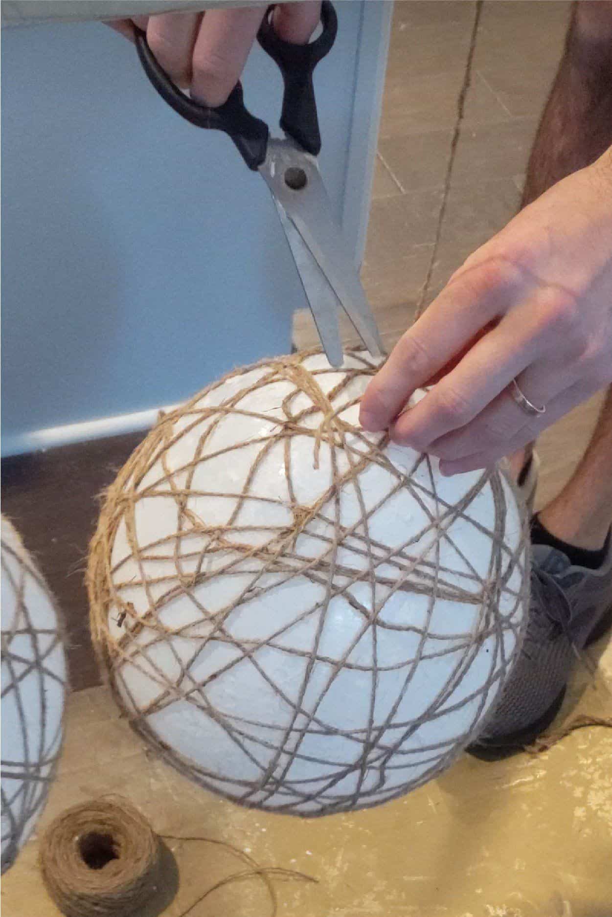 DIY Twine Balls with Lights Pine and Poplar