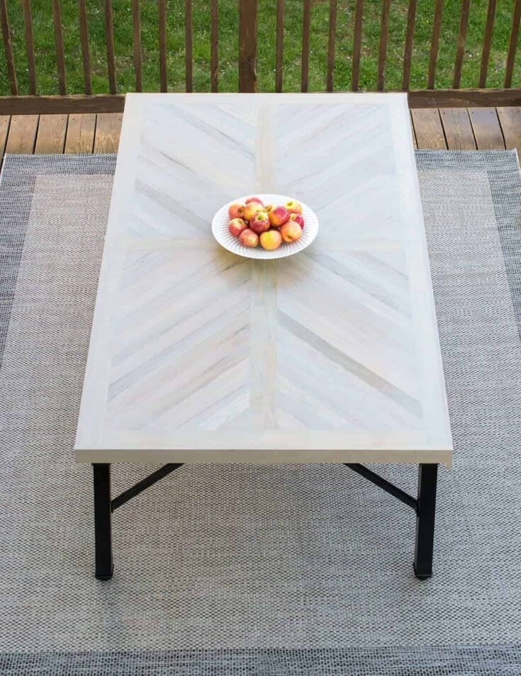 overhead view of patterned dining room table top