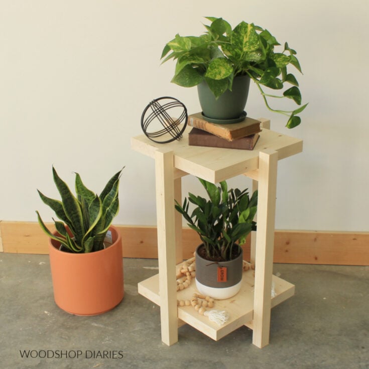 DIY plant stand with bottom shelf