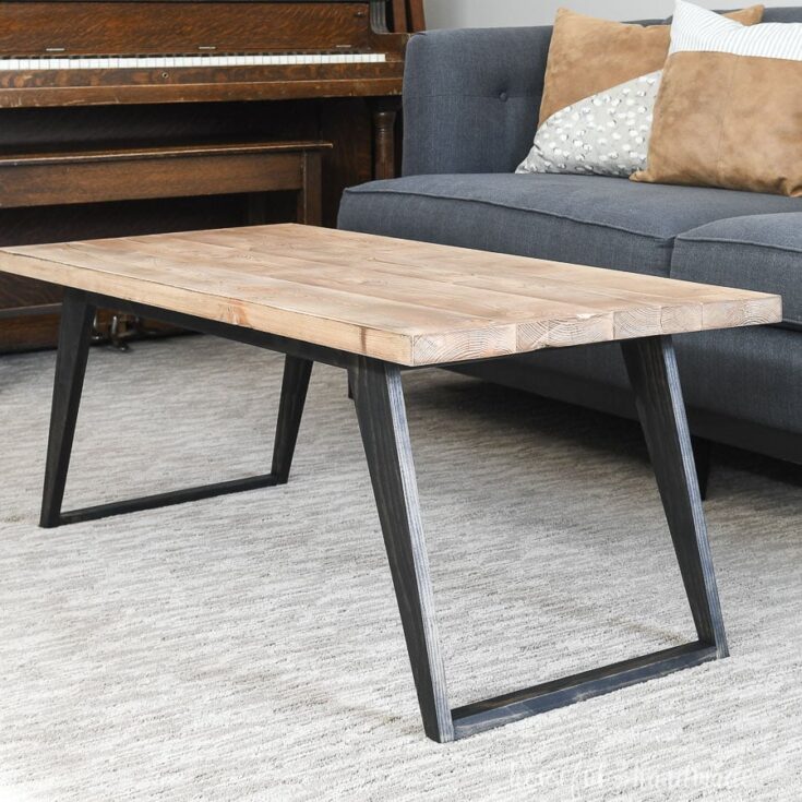 wood coffee table with angled black legs