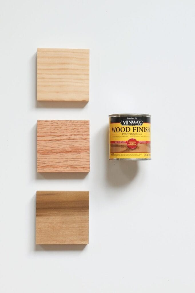 Minwax Fruitwood stain on pine, poplar, and red oak