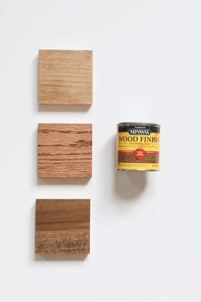 Minwax Provincial stain on pine, poplar, and red oak