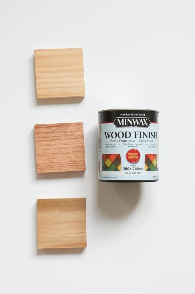 minwax water-based semi-transparent stain in neutral on pine, poplar, and red oak 