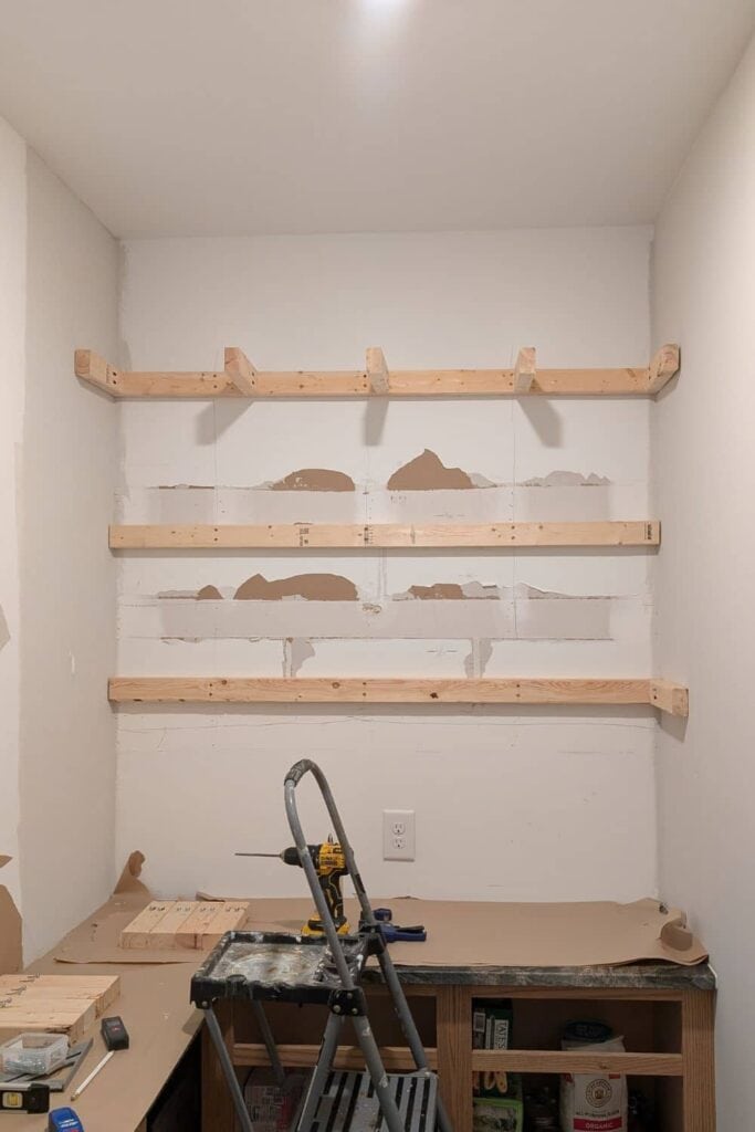 step 1 of building DIY floating shelves