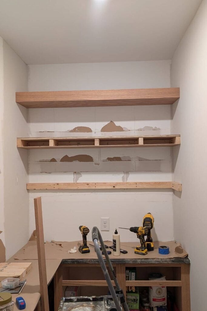 Step 2 of building DIY floating shelves